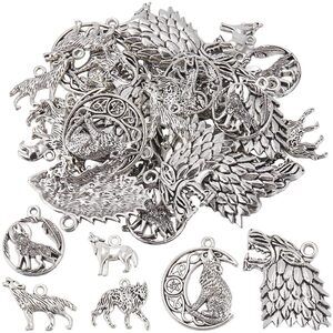 7880 1 BOX 48Pcs 6 Stlyes Wolves Charms Wolf Charm Bulk Alloy Ancient